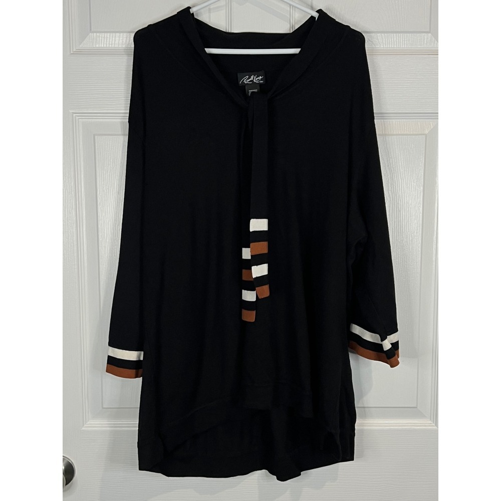 Russell Kemp New York Black Knit Tie Neck Tunic Top 3/4 Sleeve Plus Size 3X
